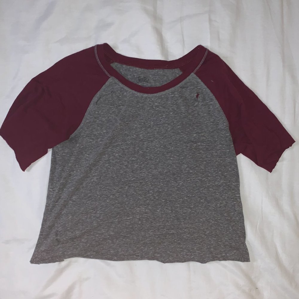 Grey and Burgundy Baseball Tee